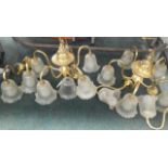 Various modern brass ceiling lights, with frosted glass shades, 39cm high, etc. (3)