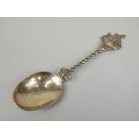 A Continental silver spoon, the handle cast with a sailing ship, and a pierced decoration, the