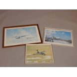 After David Shepherd. Reverse Thrust at Biehan, signed print, a watercolour signed Basil Day, and