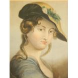 N.J.Kelsey. Portrait of a lady wearing a bonnet, watercolour, signed and dated 1844, 41cm x 30cm.
