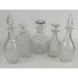 Various cut glass decanters, to include a Georgian style mallet shaped example with compressed
