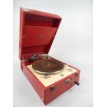 A Decca 50 portable gramophone, in red canvas case.