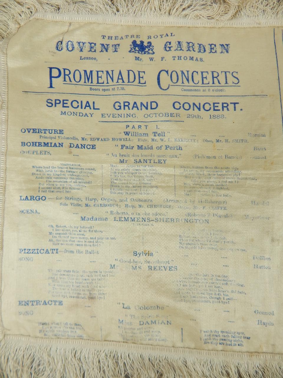 A silk programme for Covent Garden opera, Special Grand Concert Monday evening October 29th 1880. - Image 2 of 3