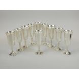A set of nine Valero silver plated goblets, each with bell shaped bowls and entwined stems on