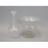 Two items of 19thC cut glass, a lead crystal urn shaped pedestal bowl and a triple ring neck