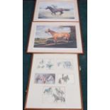 David French, Shergar, artist signed print, another artist signed print of Red Rum and a montage