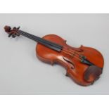 A late 19thC Violin by Walter H Mayson of Manchester, with two piece back, the printed label for the