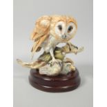 A Coalport limited edition figure of a barn owl, from the Birds of Prey series, no.24/350, on a