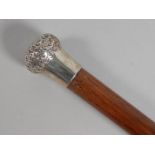 An early 20thC mahogany walking cane, the silver mount engraved Battle of Trafalgar HMS Black Prince