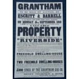 An early 20thC property auction poster, for the area of Grantham, sold by the auctioneers