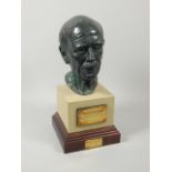 J. Bently, Colonel Edward James (Jim) Corbett bronze bust, on a stone plinth with brass plaque,