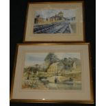 Arthur Watson. The Village Pond, watercolour, signed lower left, 34cm x 50cm, and a print by the