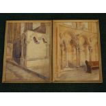 A Beyley. Lincoln Cathedral interior, watercolour, inscribed to the reverse, a pair, 36cm x 26cm.