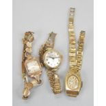 Three wristwatches, to include a Majex ladies 9ct gold wristwatch, and two gold plated examples.