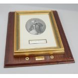 A framed montage relating to Admiral Lord Nelson, to include an oval print, and a section from a