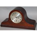 An early 20thC mahogany stained Napoleon hat mantel clock, the 14cm silver Arabic dial in a plain