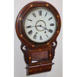 A late 19thC rosewood and mahogany American wall clock, the 30cm dia. dial with Roman numerals