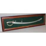 A King and Country resin framed sabre sword, the glass fronted case 121cm wide.