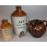 An early 20thC James Pearson Chesterfield two coloured stoneware flagon, entitled Jay Pure Malt