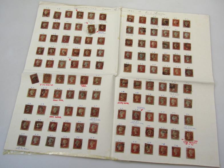 Various Victorian stamps, reconstituted sheet of 1d reds, 1841 to include AA BA, some with