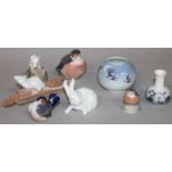 Various Royal Copenhagen figures, to include rabbit, 1691, 11cm high, vases, field mouse, no. 571,