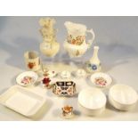 Various ornaments, china, etc, Belleek vase, 18cm high, printed marks beneath, Wedgwood Ice Rose