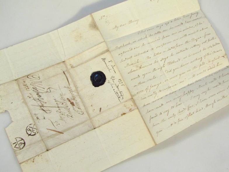 An 18thC German State Units Edinburgh letter, with black wax seal, dated 1775, probably the 8th June - Image 2 of 4