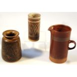 Various Studio pottery, comprising a stoneware jug with brown glaze and silver painted band by Robin