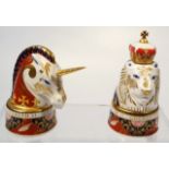 A Royal Worcester Queen Elizabeth II Golden Jubilee candle snuffer set, Lion 11cm high and