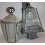 A Regency style glass hanging lantern, with metal casing and plain panels, with an upper