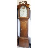 A 19thC mahogany and oak long case clock, the 31cm wide arched dial signed Hull**** Derby, with