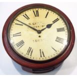 A 19thC fuseé wall clock, the 36cm dia. dial signed S Gentle, 414 Euston Road, London, with Roman