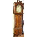 A 19thC mahogany 8-day long case clock, the 32cm wide arched dial with moon roller movement signed