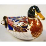 A Royal Crown Derby figure, of a duck in Imari style colours, gold stopper and printed marks