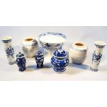 Various blue and white pottery and porcelain, to include a pair of Chinese ginger jars, each