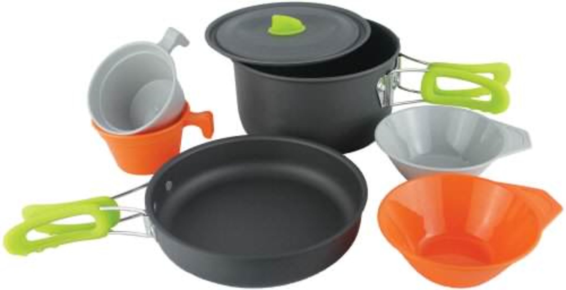 V Brand New Cumbria Lightweight Cook Set With 1.2 litre Pot 6.5 inch Fry Pan Universal Lid 2 Cups