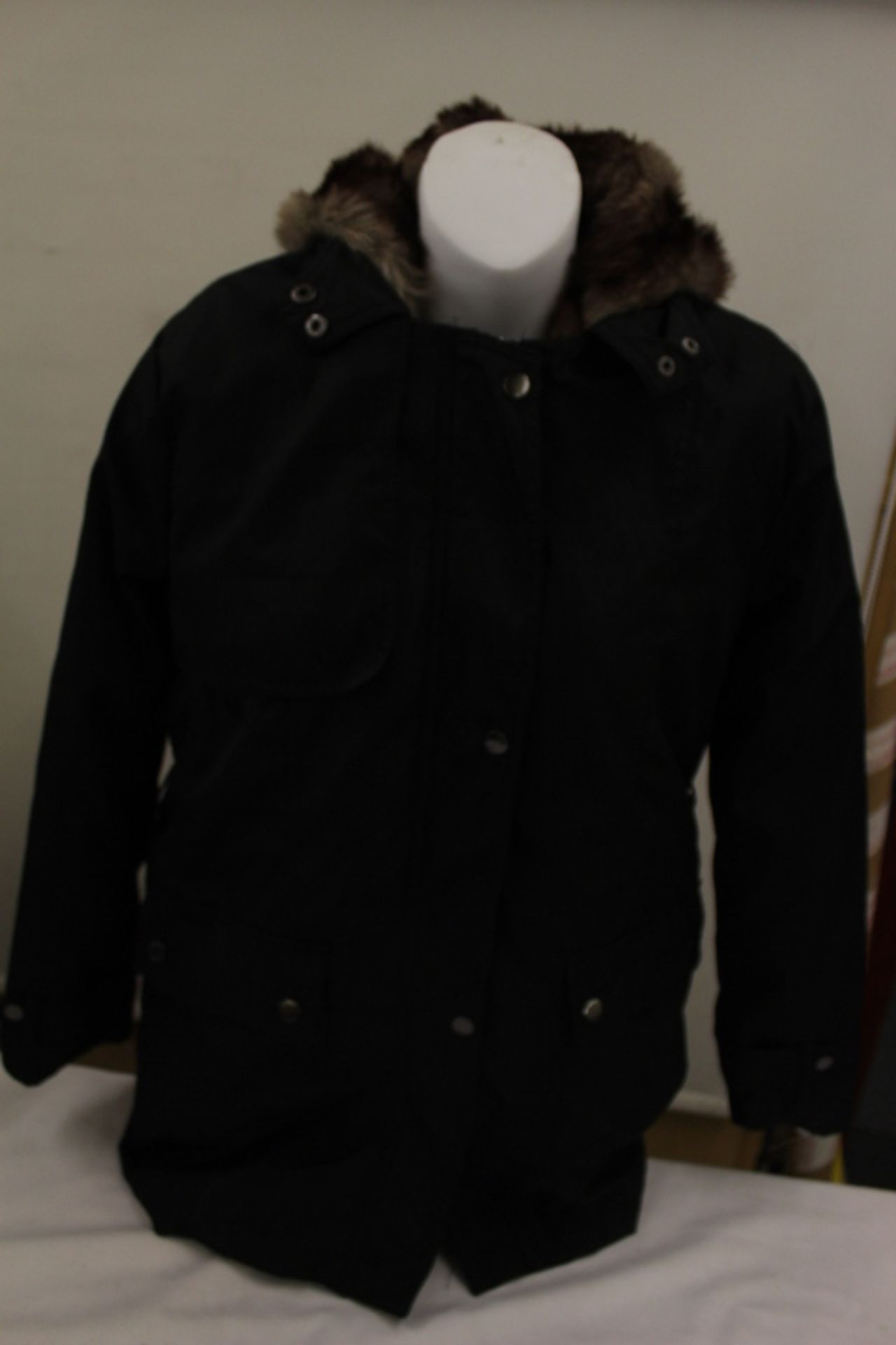 Brand New COATS PARKA Fur Lined Hood Black Various Fur Size M