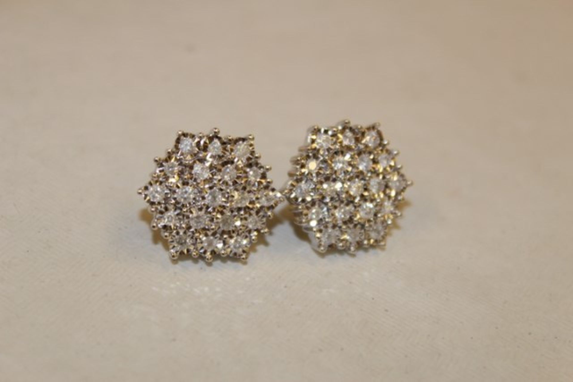 Brand New Pair White Gold 1ct Diamond Cluster Earrings