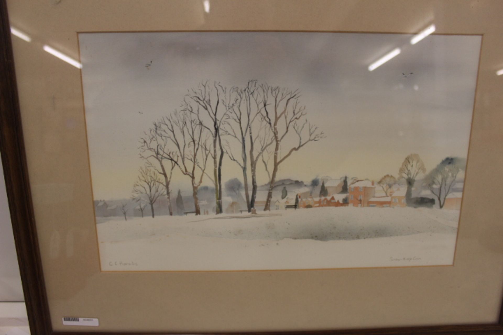 Grade U Watercolour By CC Barwise Of Snow At Harpenden Common Framed & Glazed