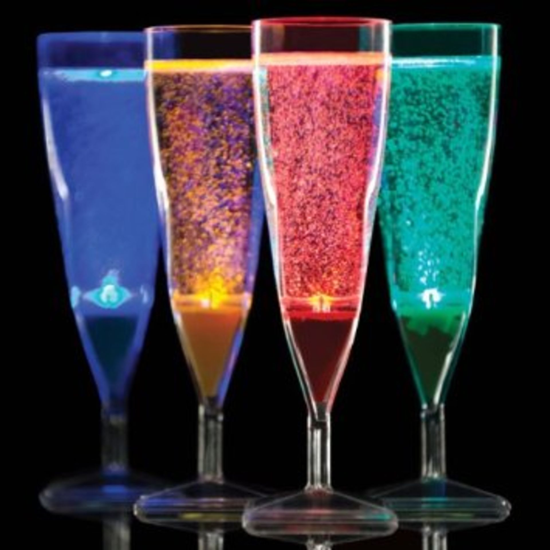 V Brand New 4 Liquid Activated Flashing Champagne Flutes In Various Colours RRP19.99 X  2  Bid price