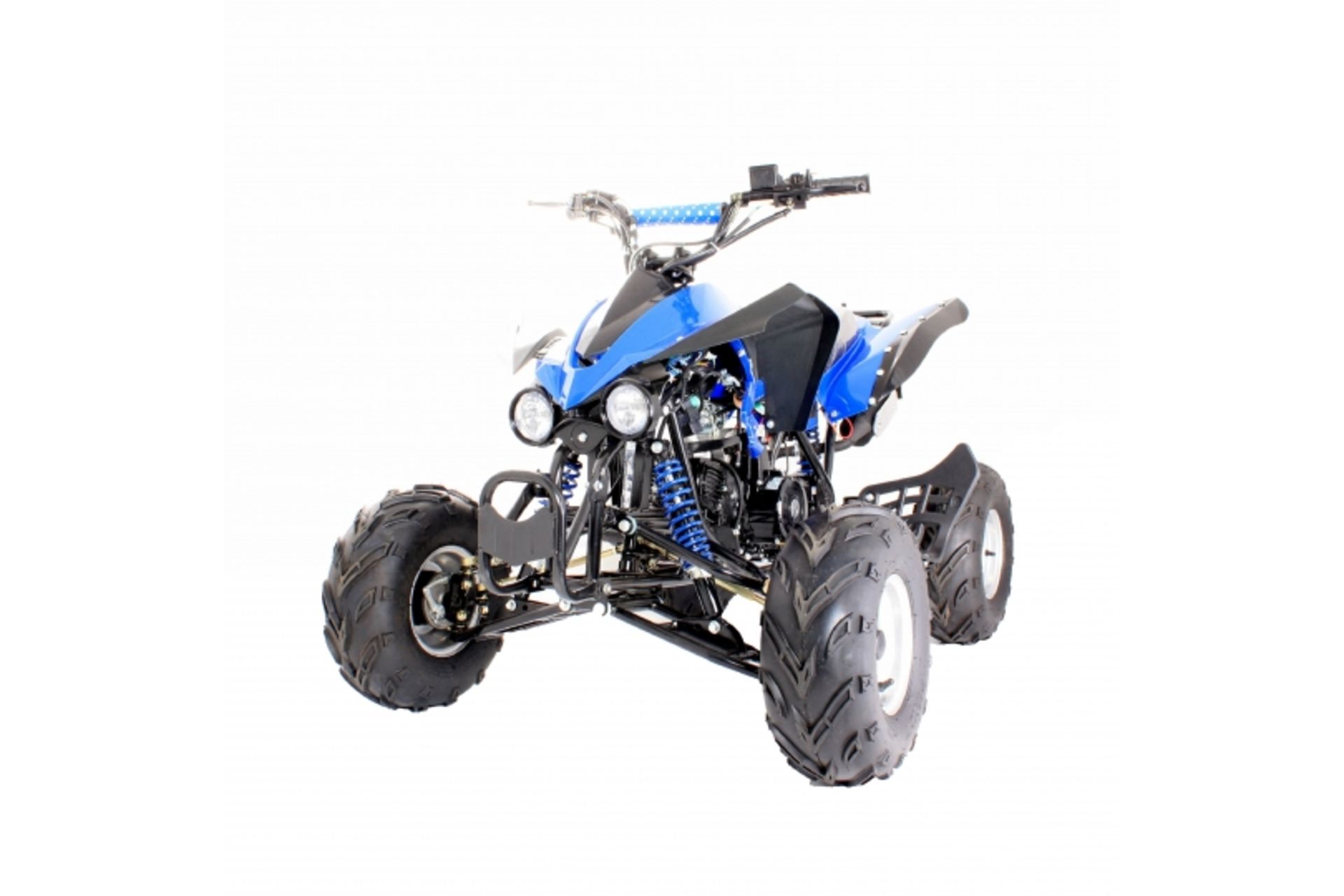 V Brand New 125cc Four Stroke Quad Bike - Fury Blue - Lights Front and Rear - Twin Exhausts - Wide
