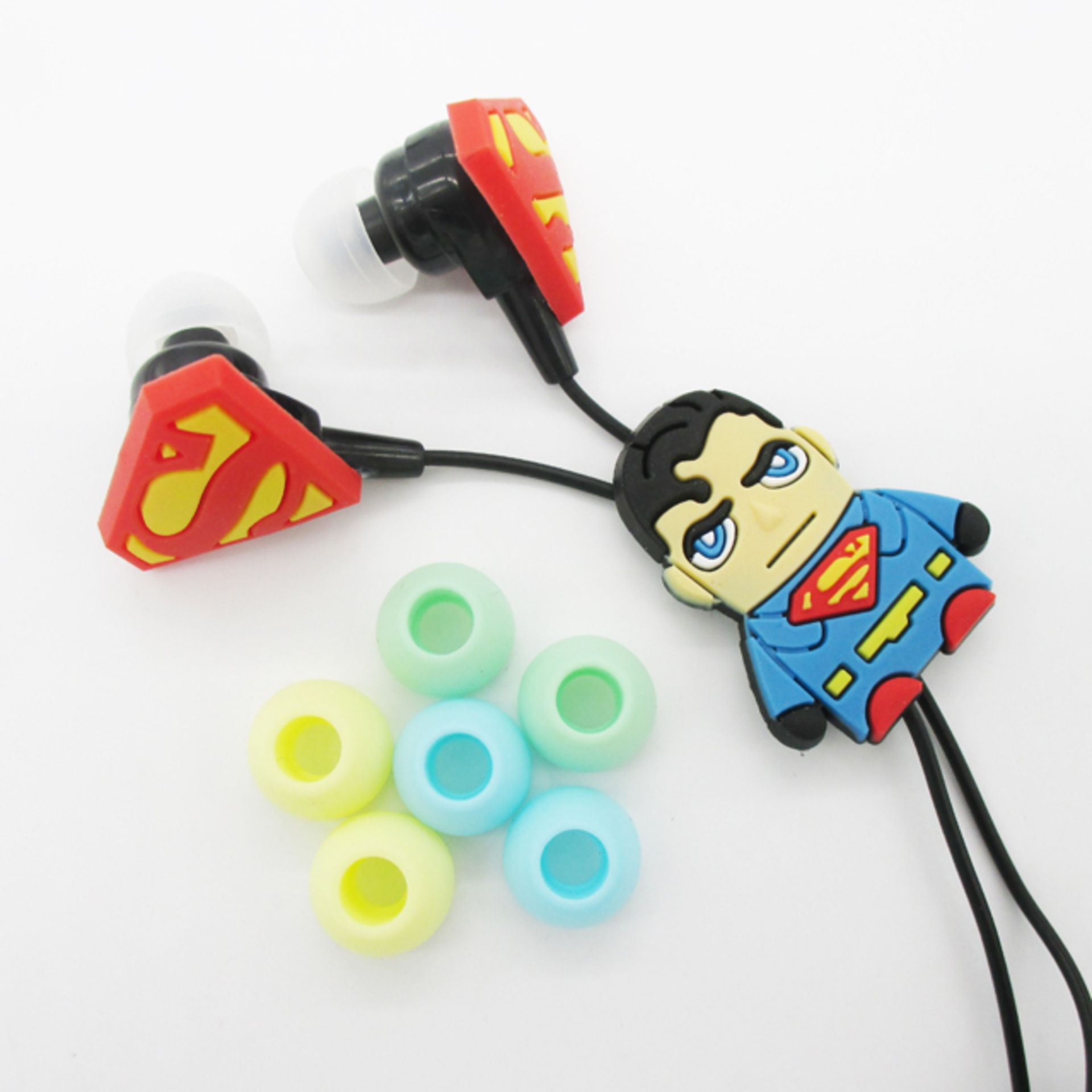 Brand New Pair Of Superman Earphones With Logo Character And Changeable Multicoloured Earpieces X 4