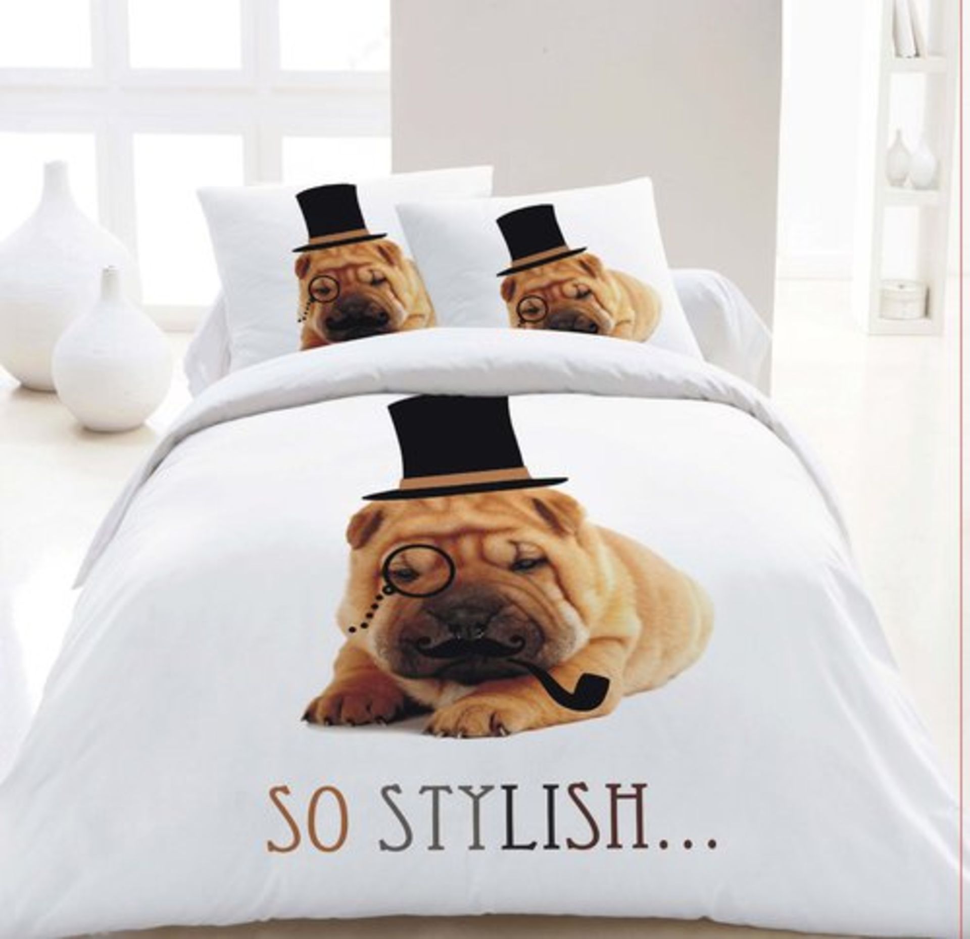 V Brand New King Size Luxury 3 Piece Duvet Set With 2 Pillow Cases And 3D Dog Picture SRP25.99 X 2