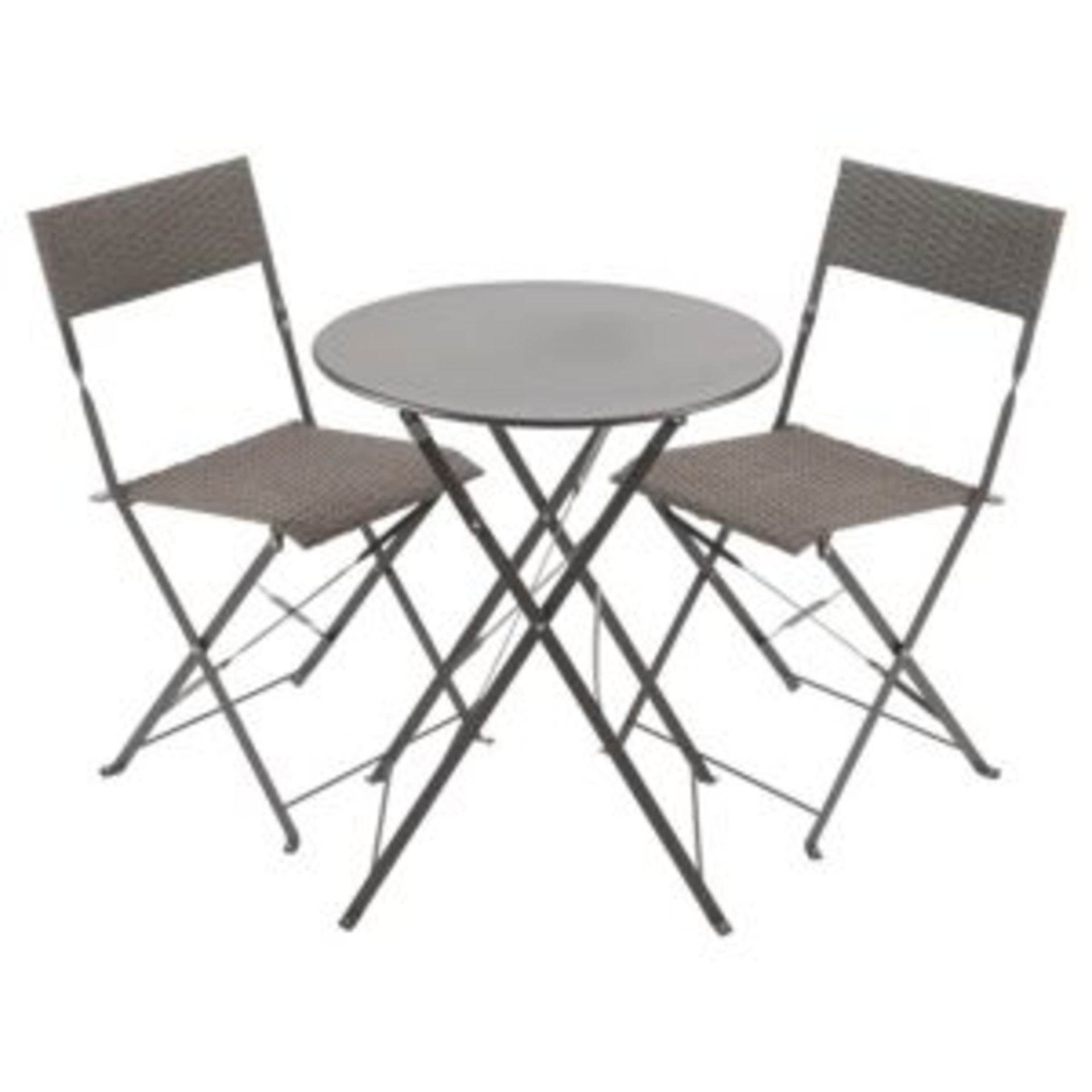 V Brand New Atlas Rattan Folding Bistro Set - Metal Table - Two Chairs - ISP £91.99