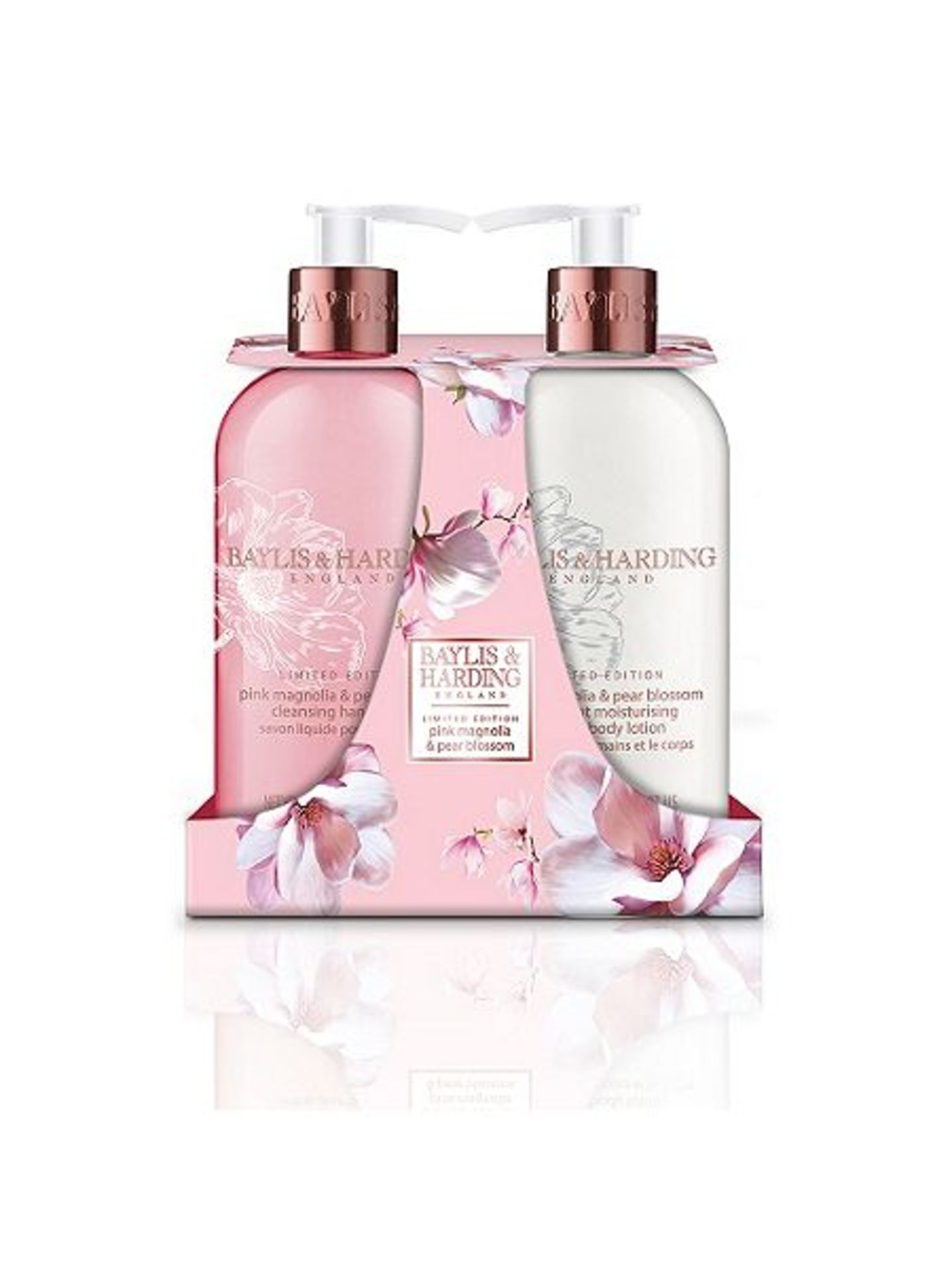 V Brand New Baylis & Harding Limited Edition Pink Magnolia And Pear Blossom Twin 300ml Pump Bottle
