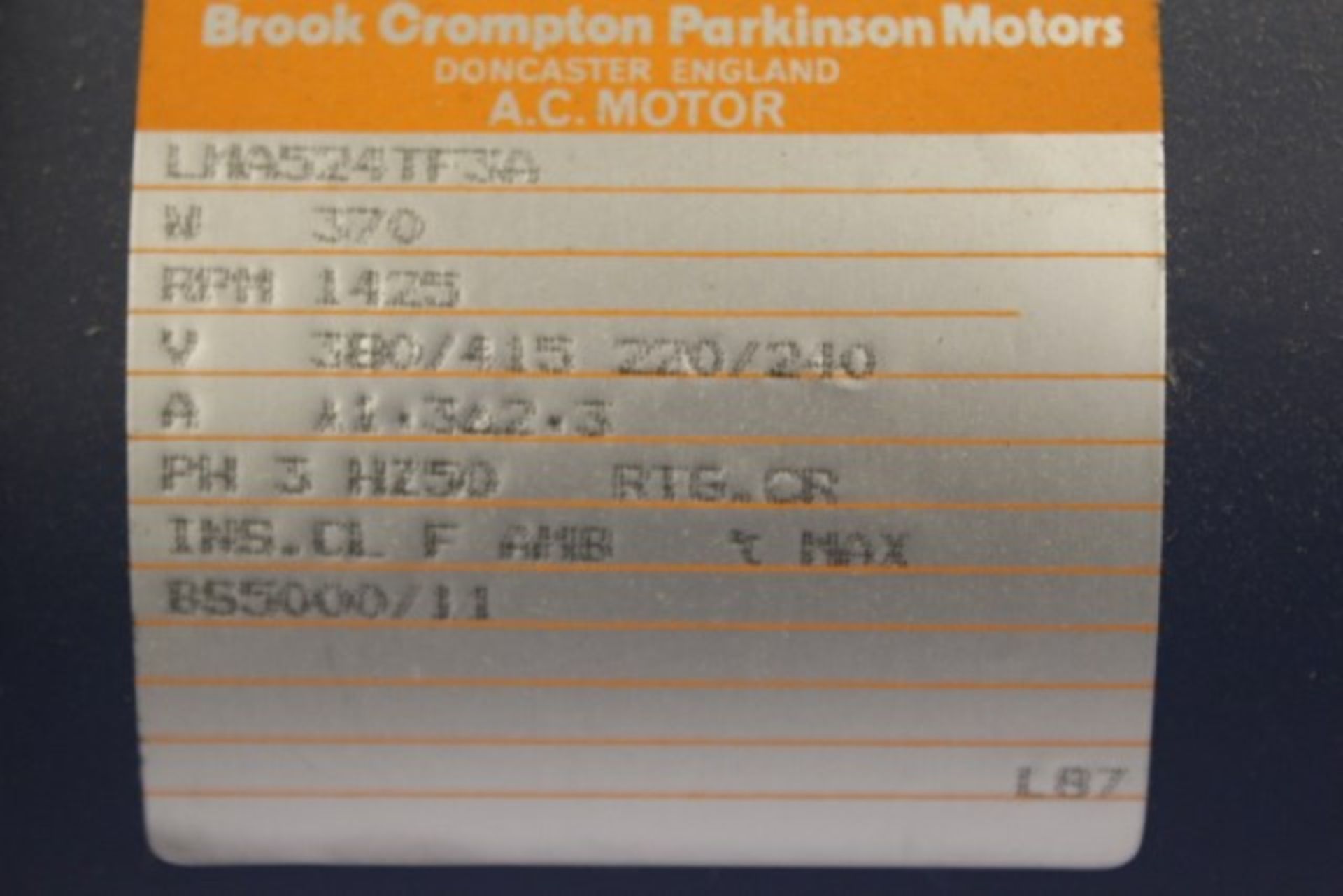 Grade U Brook Crompton Parkinson Motor 370W (Note: item does not come with power lead) - Image 2 of 2