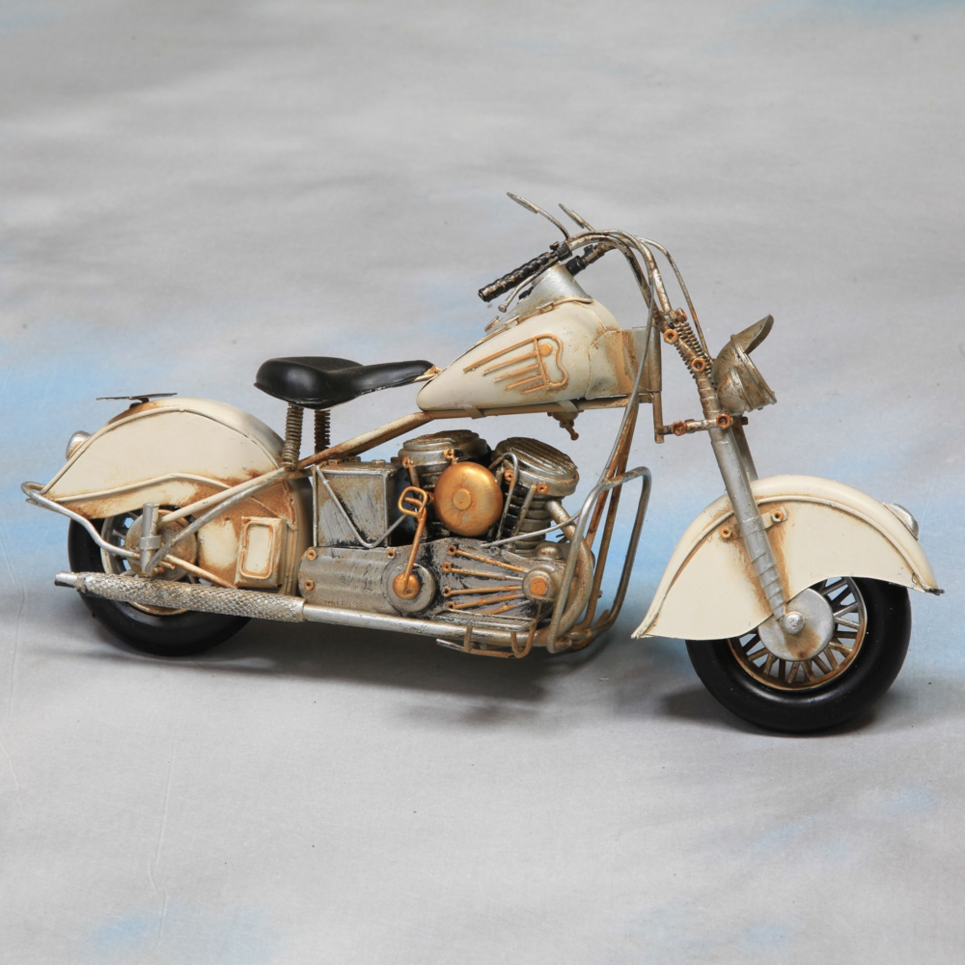 V Brand New Antiqued Metal Cream Motorcycle