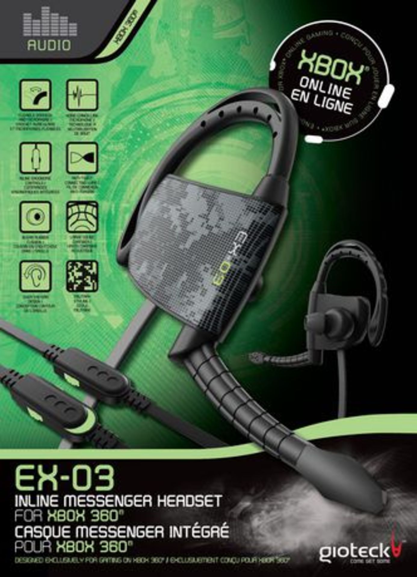 V Brand New Gioteck EX-03 Online Messanger Headset For XBOX 360 - Flexible Earhook & Mic - Noise