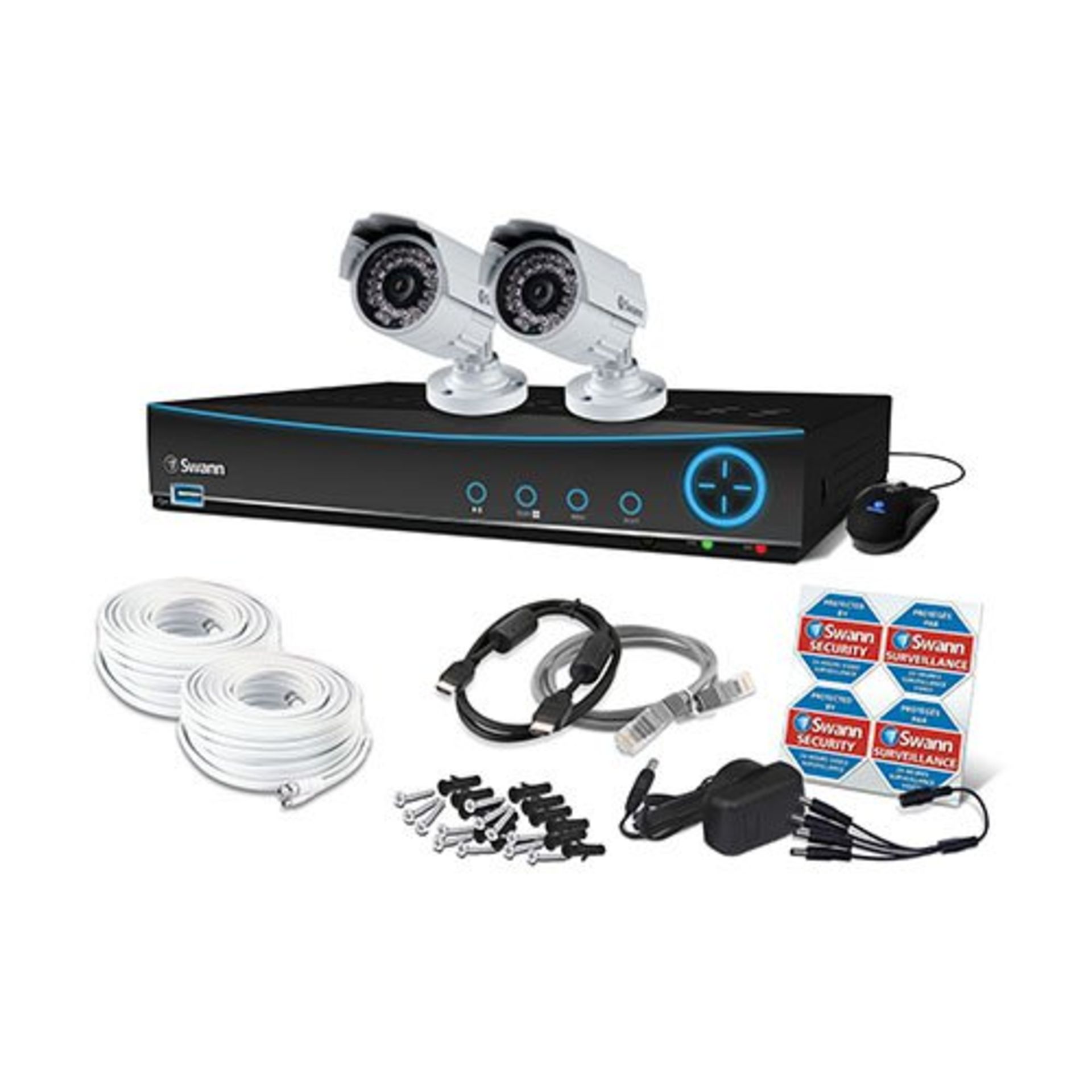 V Grade A Swann Model 441502 4 Channel Digital Video Security System With Recorder & 2 Pro