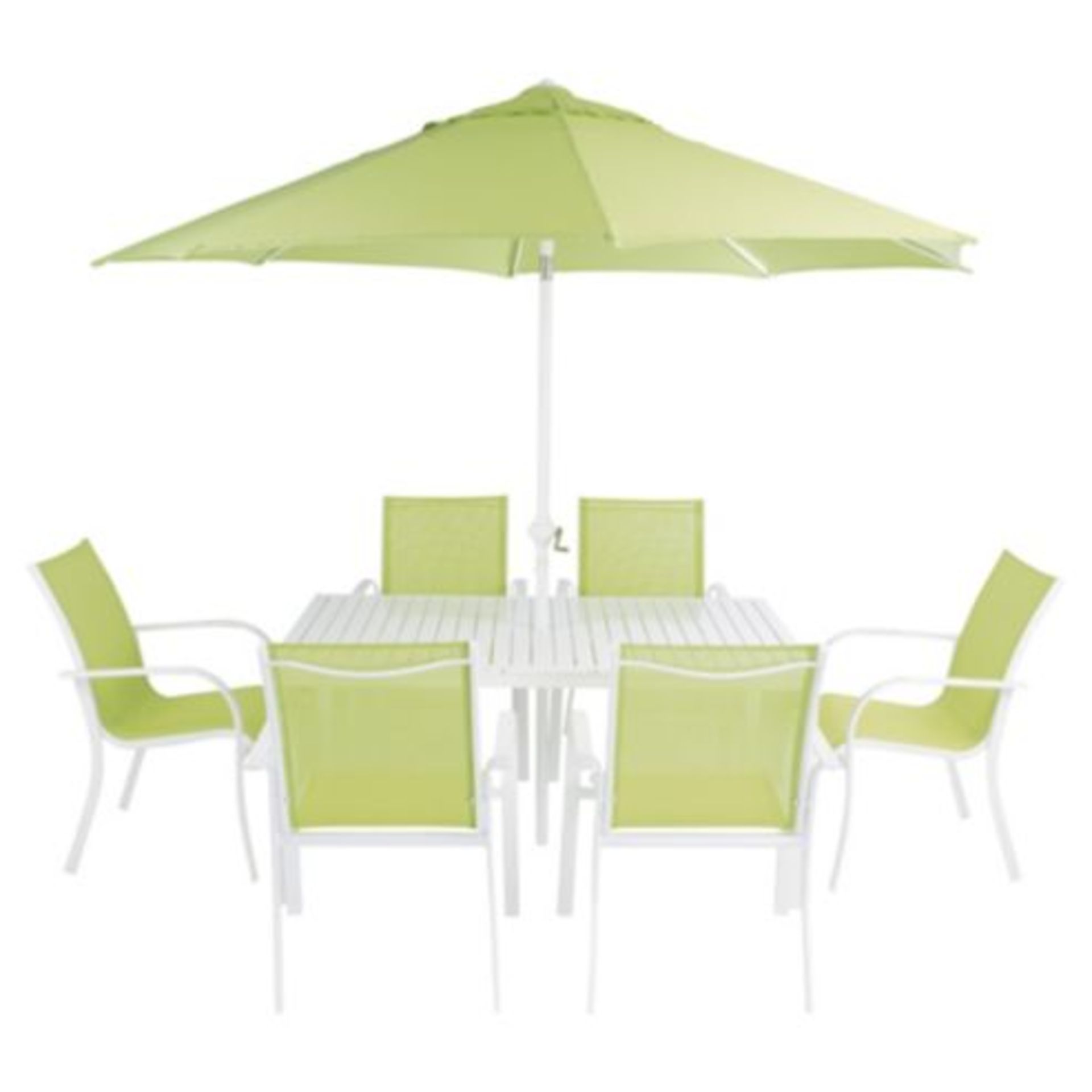 V Brand New 8 Piece Powder Coated Steel Garden Furniture Set Includes 6 Chairs - Table and Parasol - - Image 2 of 2